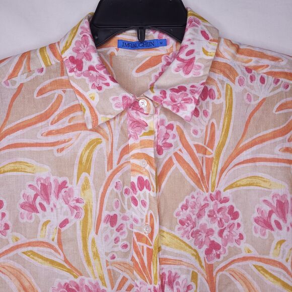 J Mclaughlin Linen Dress Medium Floral Beach Getaway Popover - Picture 2 of 11